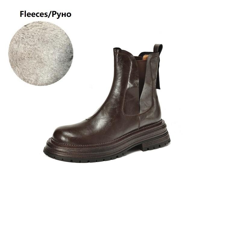 

Fashion NEW Autumn Women Boots Round Toe Chunky Heel Shoes Split Leather Shoes Women Casual Platform Chelsea Boots Daily Shoes Zip Boots 34