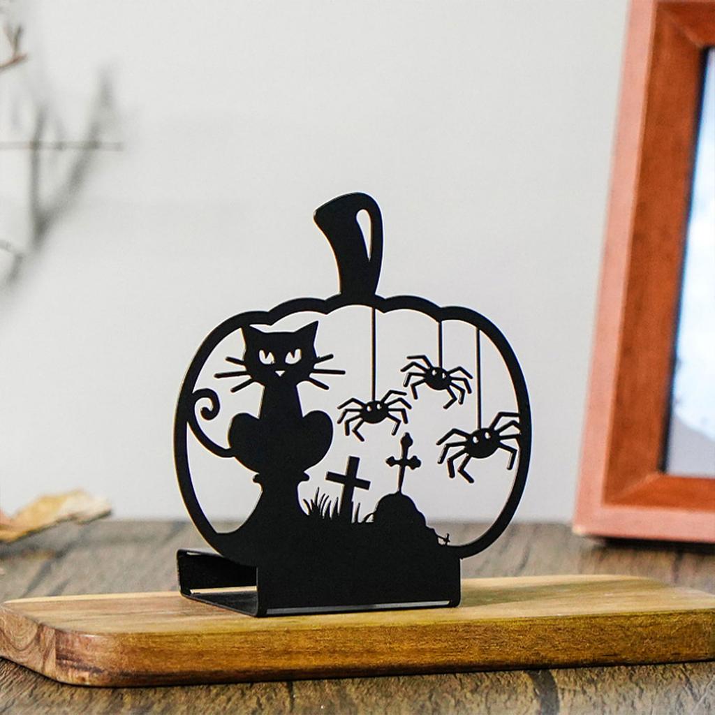 Halloween Metal Tealight Holders Hollowed Ghostly Bat Cats Iron Candle Stand Candlestick for Home Centerpieces Decors