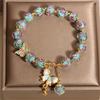 Nature Glass Bead Bracelet Adorned with Butterfly Pendant and Rose Garden Charm for All Day Comfort and Elegant Styles