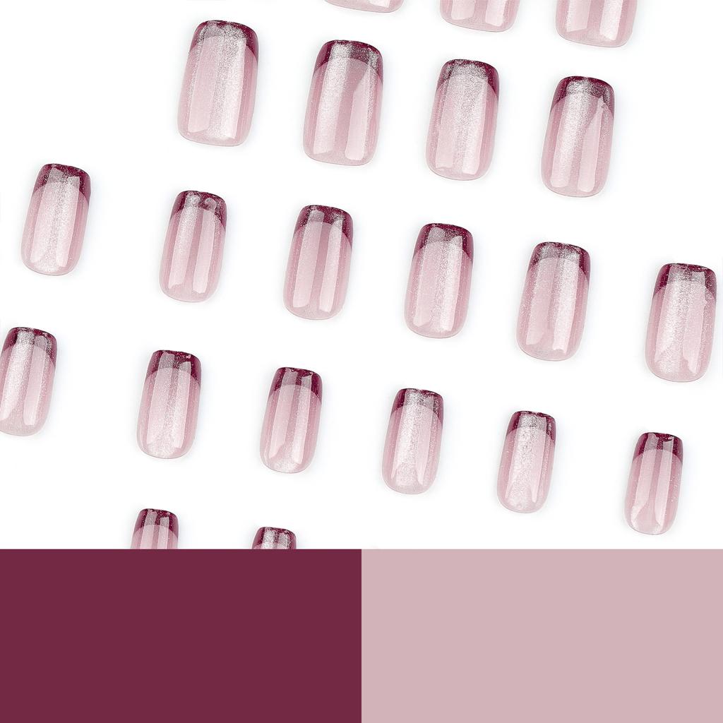 24 Pieces Hot-selling French Red Manicure Naked Powder Cat Eye Wearable Fake Nail Nail Film Short Nail Patch