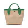 Longchamp Le Pliage Paris 15 Logo Brodé Bloc de Couleur Paille Mélange Lin Cuir Sac Bandoulière Dumpling Mini Sacs Femmes Kaki Vert 10162HYT129