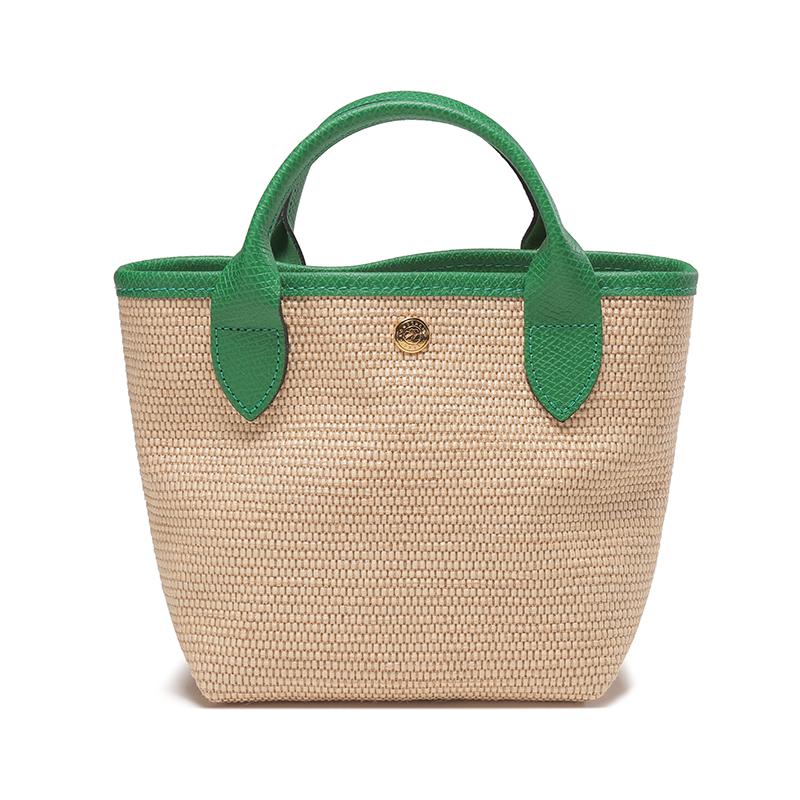 Longchamp Le Pliage Paris 15 Logo Brodé Bloc de Couleur Paille Mélange Lin Cuir Sac Bandoulière Dumpling Mini Sacs Femmes Kaki Vert 10162HYT129
