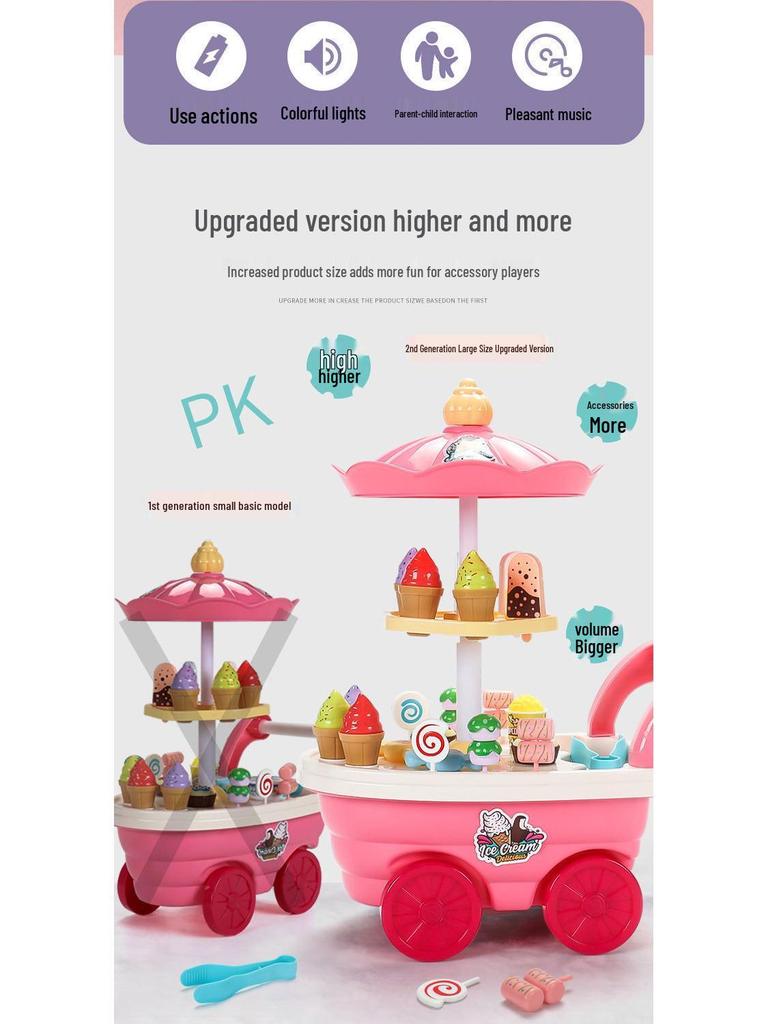 Children's Ice Cream Handcart & Music Toy Set - Ice Cream Machine & Motorcycle Role Play