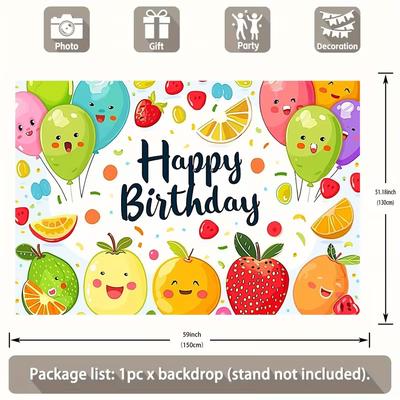 2D Fruit Birthday Backdrop for Kids Summer Party and Fruit Theme Events