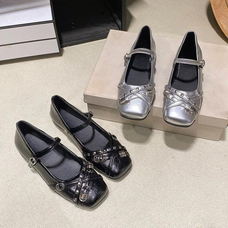 Damen-Einzelschuhe mit niedrigem Absatz, eckiger Zehenpartie, flachem Ausschnitt, Metallschnalle, Slipper zum Hineinschlüpfen, rutschfest, abriebfest, niedrig geschnittene Schuhe