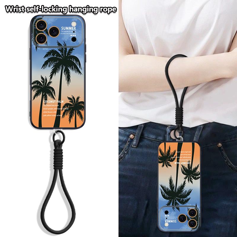 Seaside Coconut Print Hand Strap Case For iPhone 17 Pro Max Hybrid TPU+PC Magnetic For Magsafe Matte Cover For iPhone 16 15 14 13 Pro Max