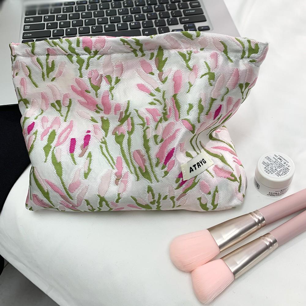 Sweet Tulip Canvas Cosmetic Bag - Portable, Large Capacity Wash Clutch