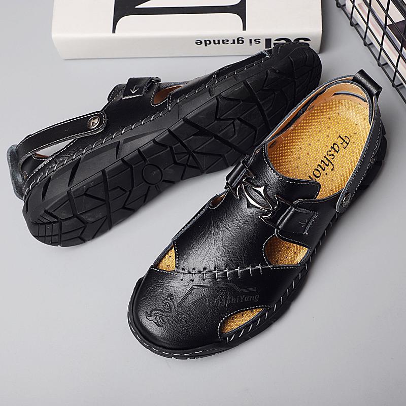 Sommervadesandaler for menn, motestrandsandaler i ekte skinn, Uformelle tursko Plus Size