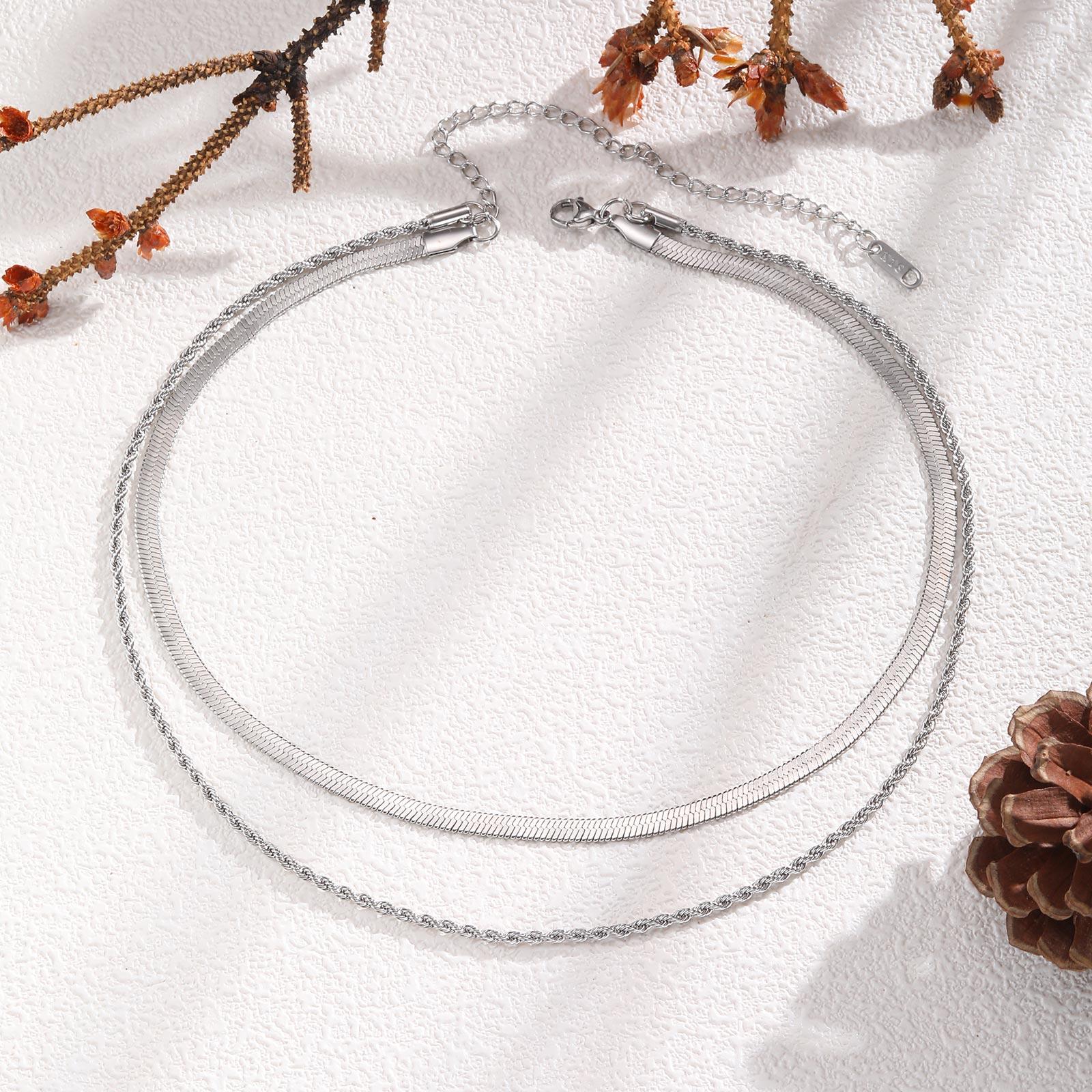 

Fashion Multilayer Blade Twist Chain Choker Necklace for Women,Double layer Stainless Steel Necklace,Waterproof Jewelry Gift