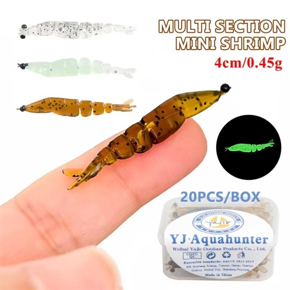 20pcs/box 4cm Length Luminous Shrimp Swimbaits Soft Silicone 0.45g Weight Carp Fishing Baits Glowing Effect Luminous Design
