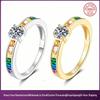 Eleganter Regenbogen-Moissanit-Ring mit farbigen Edelsteinen in S925 Sterlingsilber