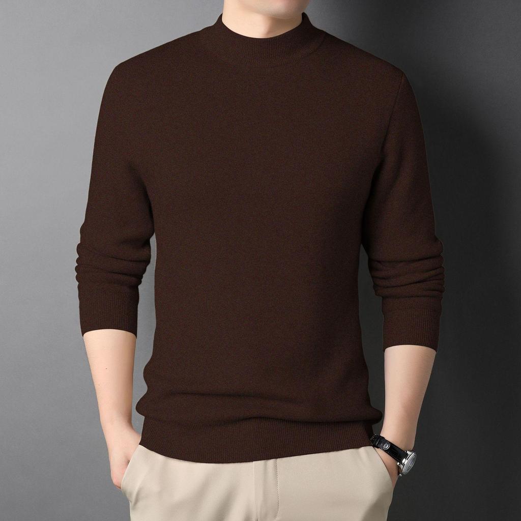 Douyin Men's Slim Fit Solid Color Sweater - Half High Collar, Spring/Autumn Base Layer