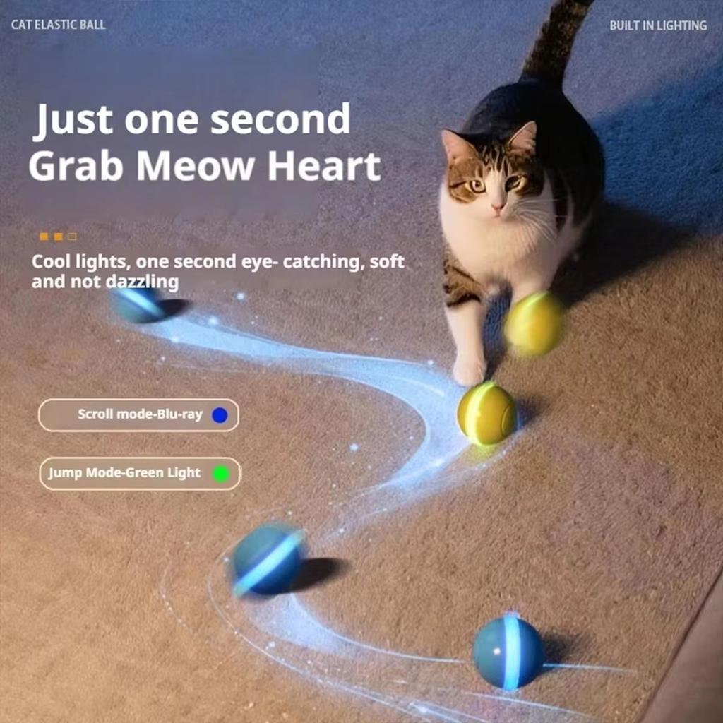 Electric Pet Interactive Ball Indoor Automatic Rolling Magic Ball with LED Light Low Noise Smart Ball Cat Toy for All Age of Cat