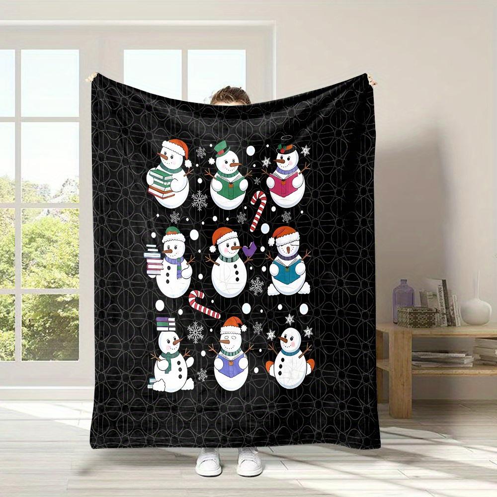 Flannel Christmas Snowman Print Throw Blanket - Non-woven, Soft Polyester, Digital Printed, Reversible All-Season Cozy Blanket 75X95CM