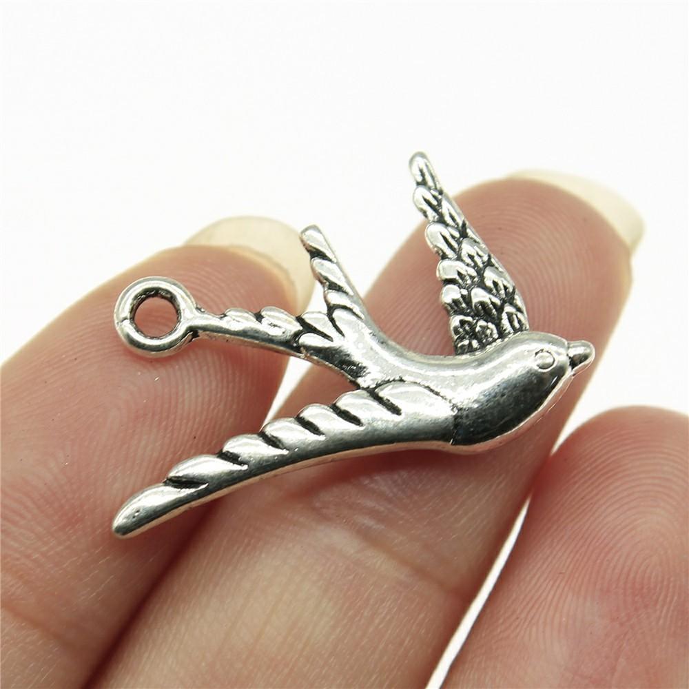 10pcs Bird Charms Antique Silver Color Bird Charms Pendants For Bracelets Flying Bird Charms Making Jewelry