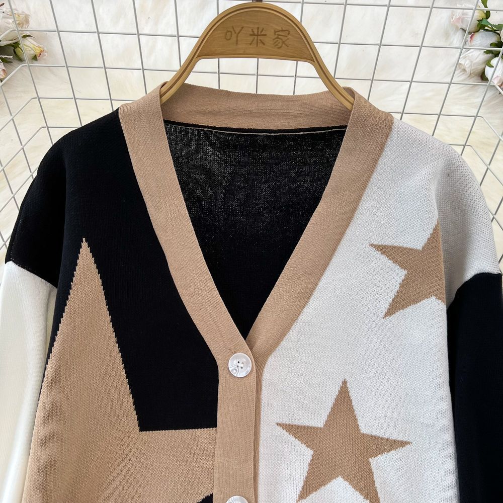 Fashion Suit for Women, Like Long-sleeved V-neck Single-breasted Knitted Jacquard Jacket, Two-piece Set of High-waisted and Thin Wide-leg Pants.