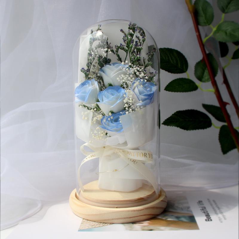 Simulated Dried Roses, Gypsy Stars, Million-star Small Bouquet, Glass Cover Ornament, LED Night Light, Valentine's Day Gift.