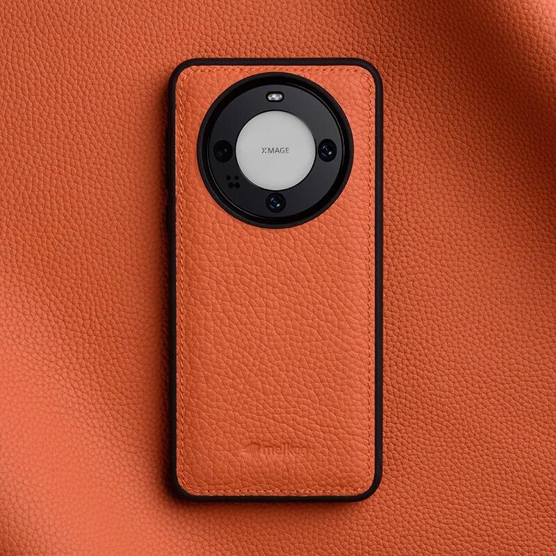 

Melkco Genuine Cowhide Leather Case for Huawei Mate 60 Pro Plus Mate 60 Silicone Bumper Camera Protective Shockproof Back Cover Mate60 помаранчевий