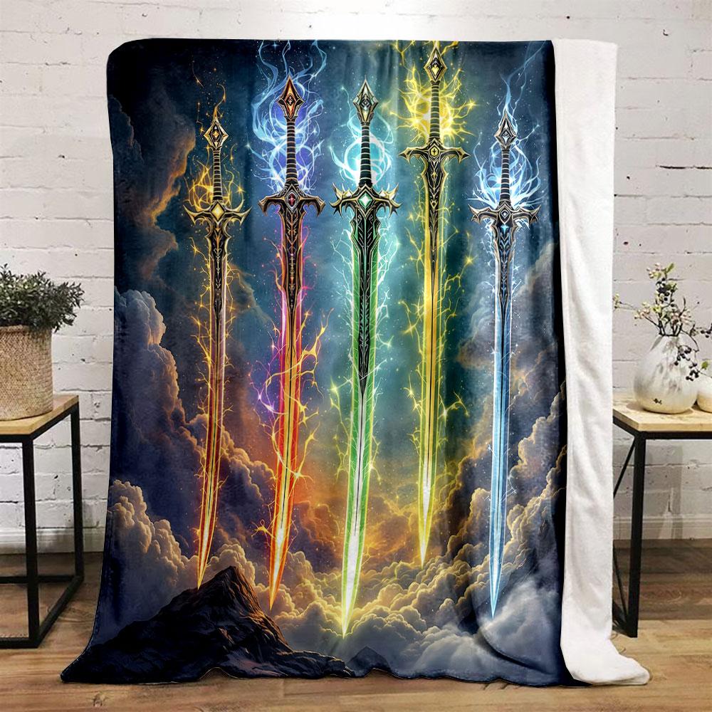 Five Elemental Fantasy Swords print blanket soft and cozy perfect for the living room bed sofa or a nap,gift