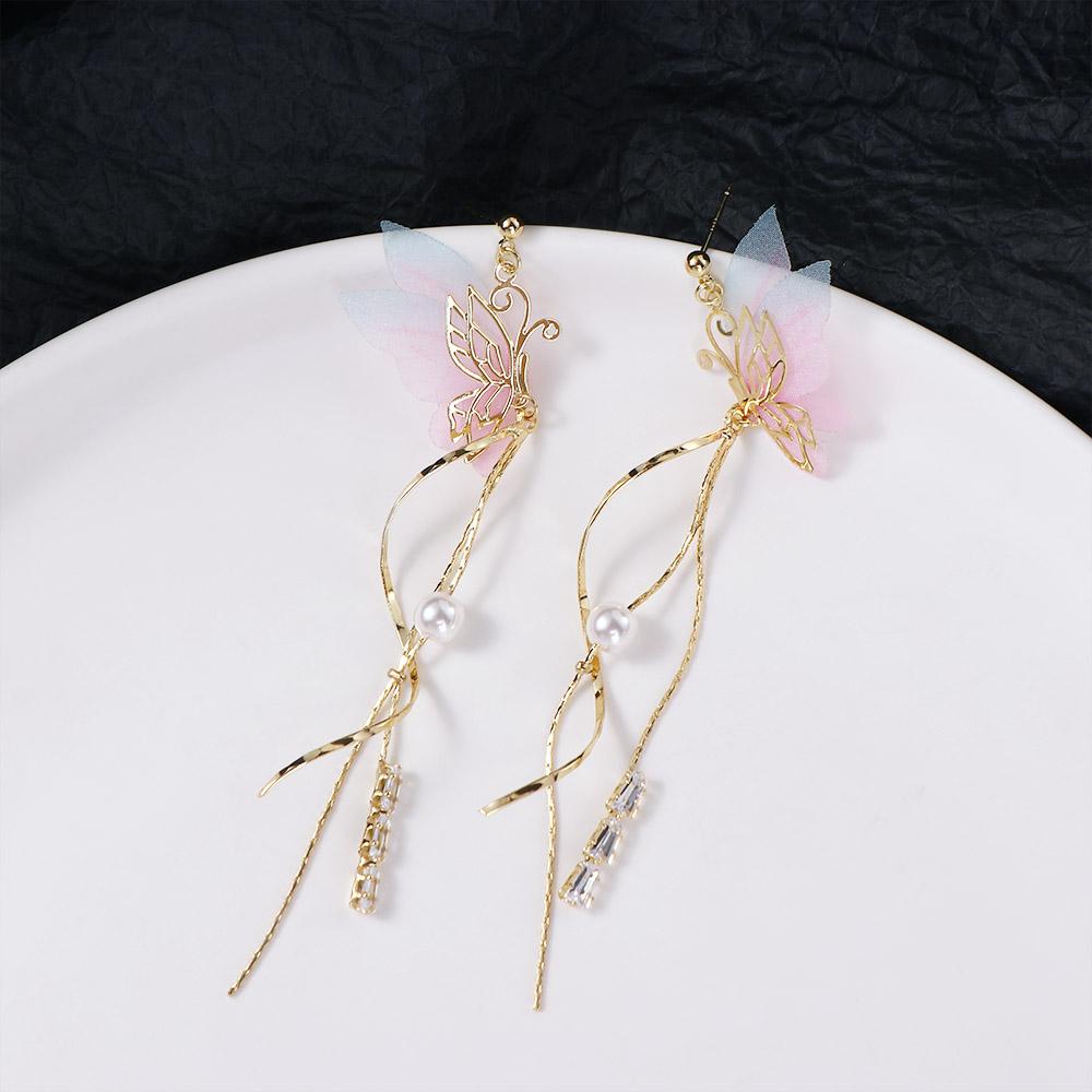 

Милые серьги-гвоздики с полым жемчугом в корейском стиле, женские серьги-гвоздики с подвесками в форме бабочки розовый