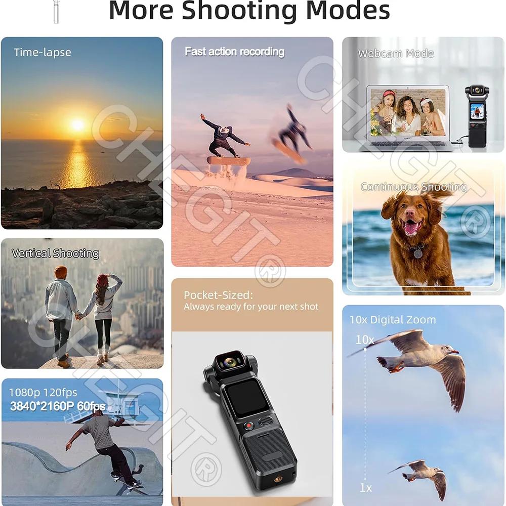 NEW 4K Touch Screen Portable MINI Vlog Camera Pocket Sports Camera with Gimbal Handheld Stabilizer Body Camera Video Recording