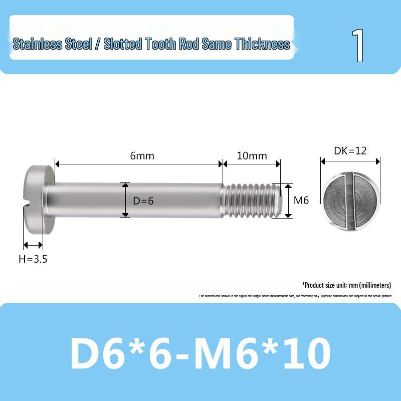M6 D6D8 Stainless Steel Slotted Plug Screw, Half-Thread, Smooth Shank, Shoulder Limit Bolt