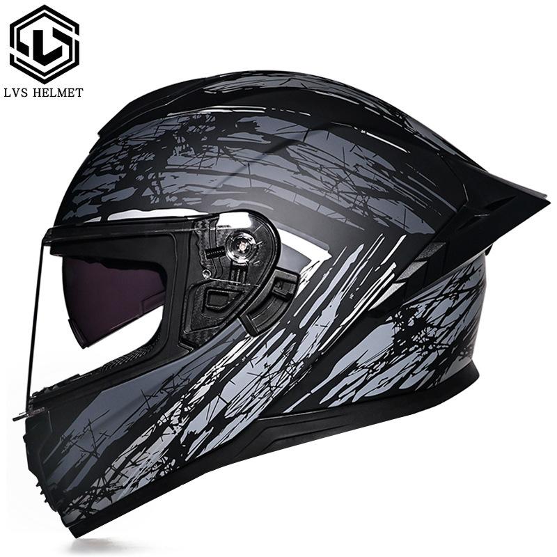 Full Helmet Double Mirror Helmet Men's Four Seasons Universal Hard Hat Female Knight Locomotive Double Lenses