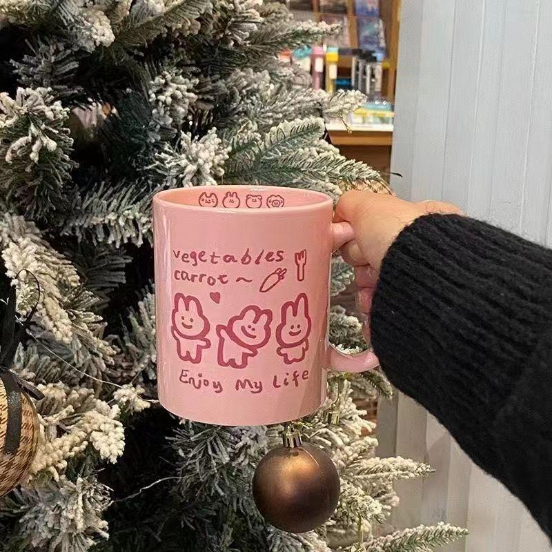 

Милые розовые кружки с котятами для девочек, чтобы выпить завтрак, кофе, молоко, керамическая кружка с пухлой ручкой, рождественский подарок, офисные кружки, 300 мл, посуда для напитков 300mL