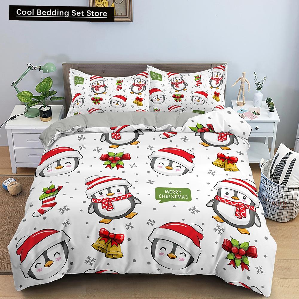 Red Christmas King Queen Duvet Cover Cartoon Santa Claus Bedding Set for Kid Boy Girl Happy Holiday 2/3pcs Polyester Quilt Cover