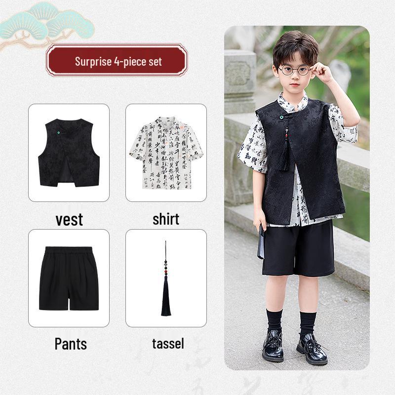 Boys' Chinese-Style Hanfu Set: Tang Suit Vest for Summer Performance