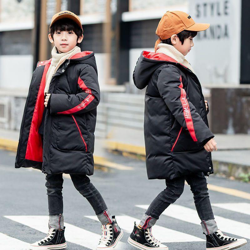 Fashion Digital Children's Jacket Boys Cotton Coat Winter Hooded Thicken Mid-length Warm Big Children's Cotton Jacket