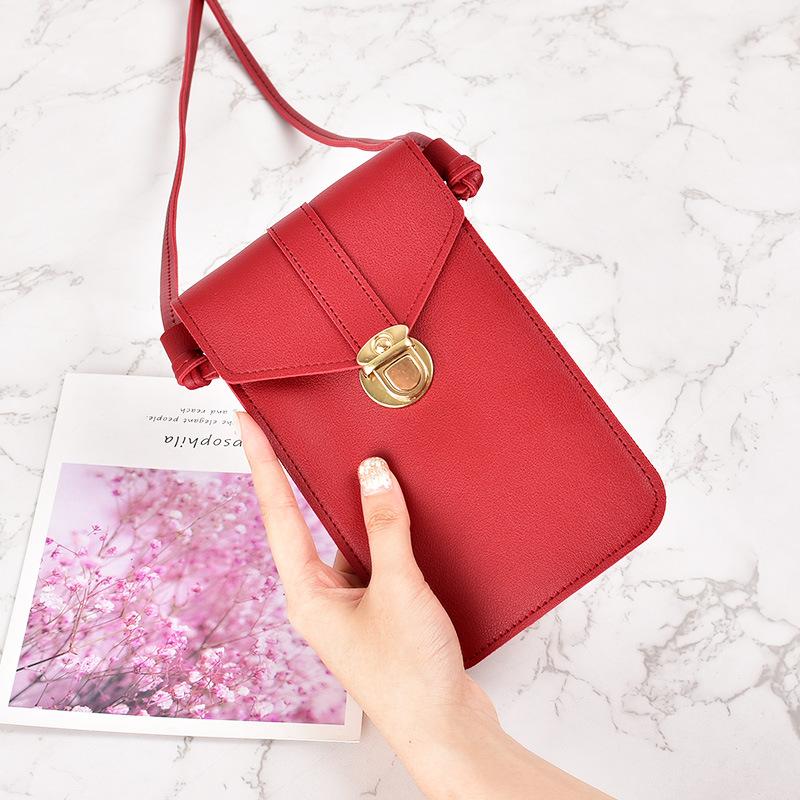 Ladies' Buckle Small Bag, Simple Vertical Style, Transparent, Touch Screen, One Shoulder Crossbody Student Phone Bag