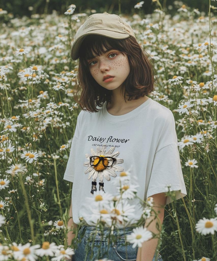ONEHUNDREDPERCENT FOR WOMAN Ohpxharmonia Daisy With Glasses Semi-Oversized Short Sleeve T-Shirt