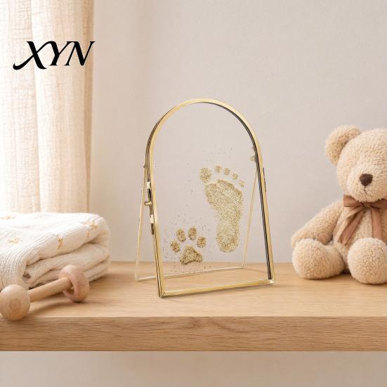 Nursery Decor Gift Baby Pet Keepsake Frame, DIY Sea Sand Newborn Hand Footprint Kit, Paw Print Craft Kit Metal Pressed Picture Floating Cat