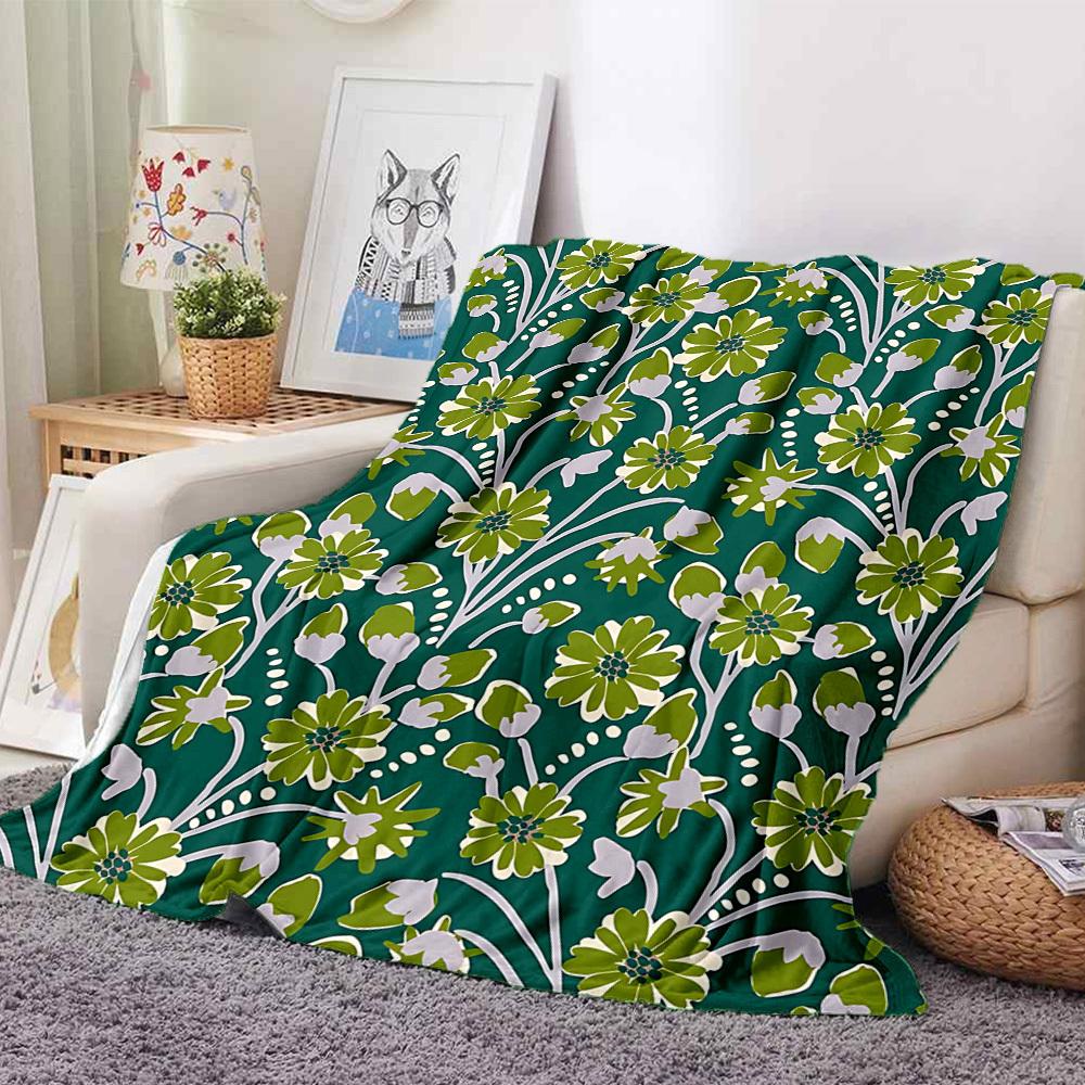 1 Stück leichte Flanelldecke mit Blumenmuster, bequeme und warme Decke, für Büro und Camping Schlafsofa, Wohnzimmer039