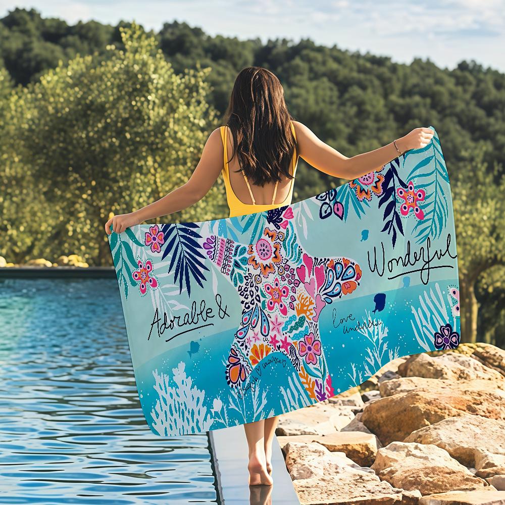 Ocean Design with Palm Leaves & Flowers Towel Quick Drying Beach Towels Are Suitable For Swimming Pools Camping Yoga And The Gym