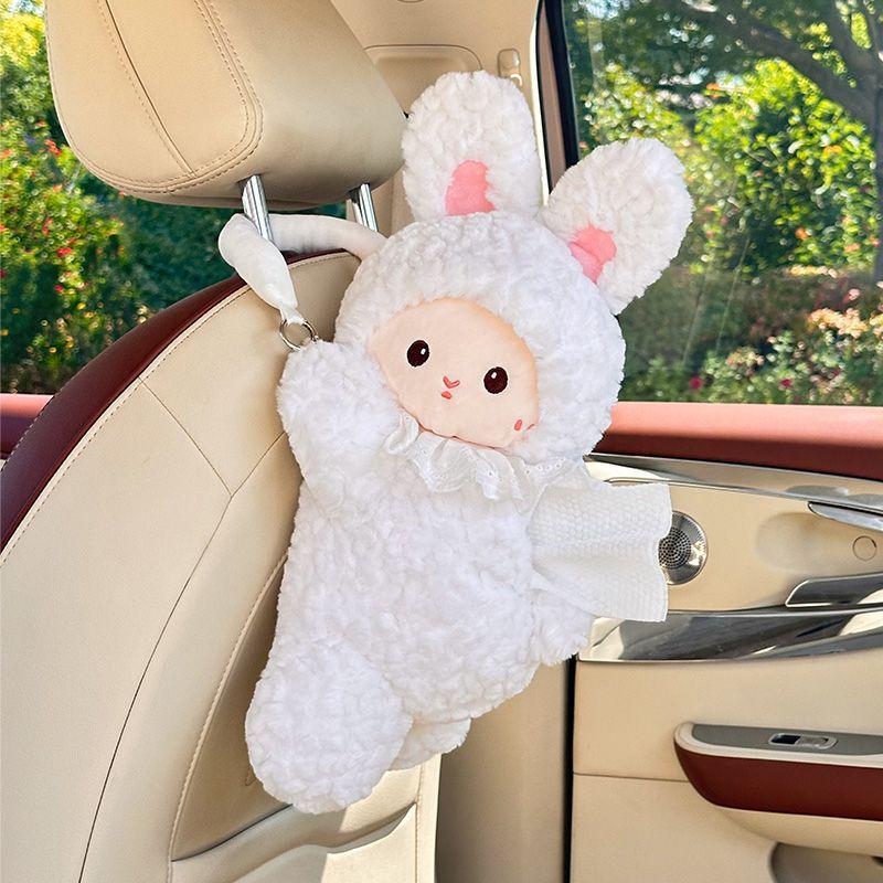 Cartoon Plush Car Tissue Holder - Cute Hanging Pull-out Tissue Box