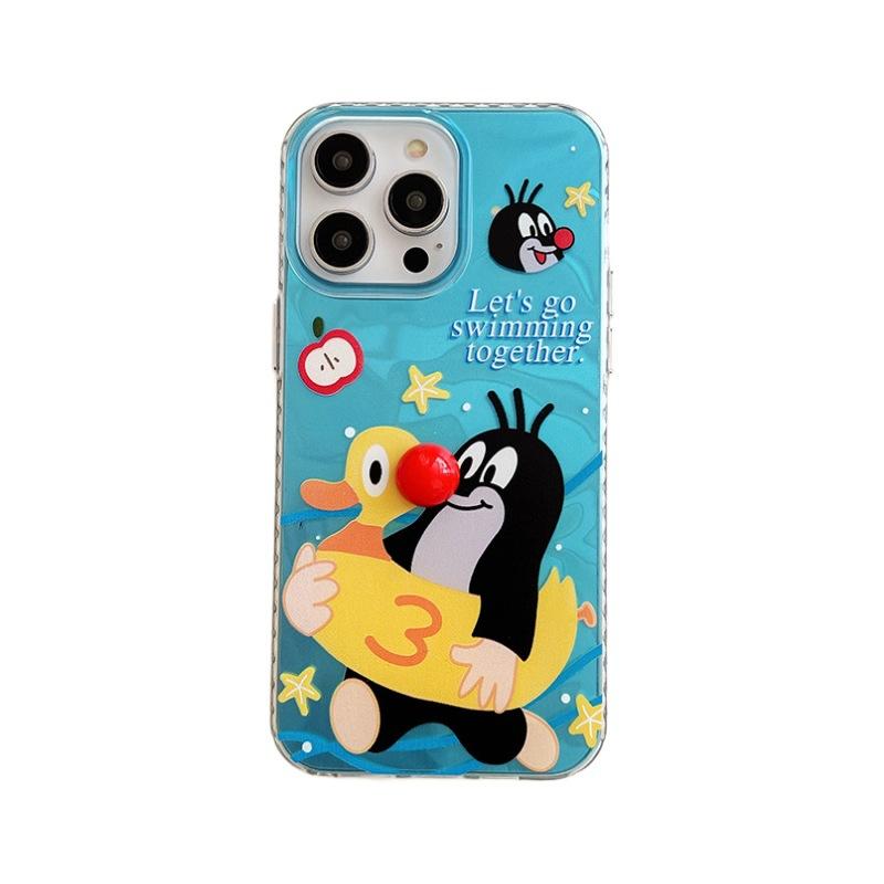 Applicable To Apple 15 Mobile Phone Case Water Ripples IPhone 14pro New Cartoon IPhone 13 Little Mole Cute