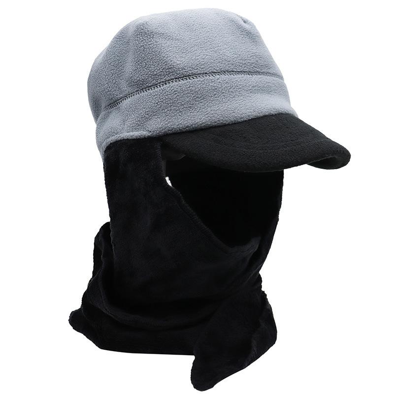 Scarf and hat integrated two-piece set, autumn and winter cold-proof outdoor warm ear protection hat, shawl one-piece hat, fleece cap
