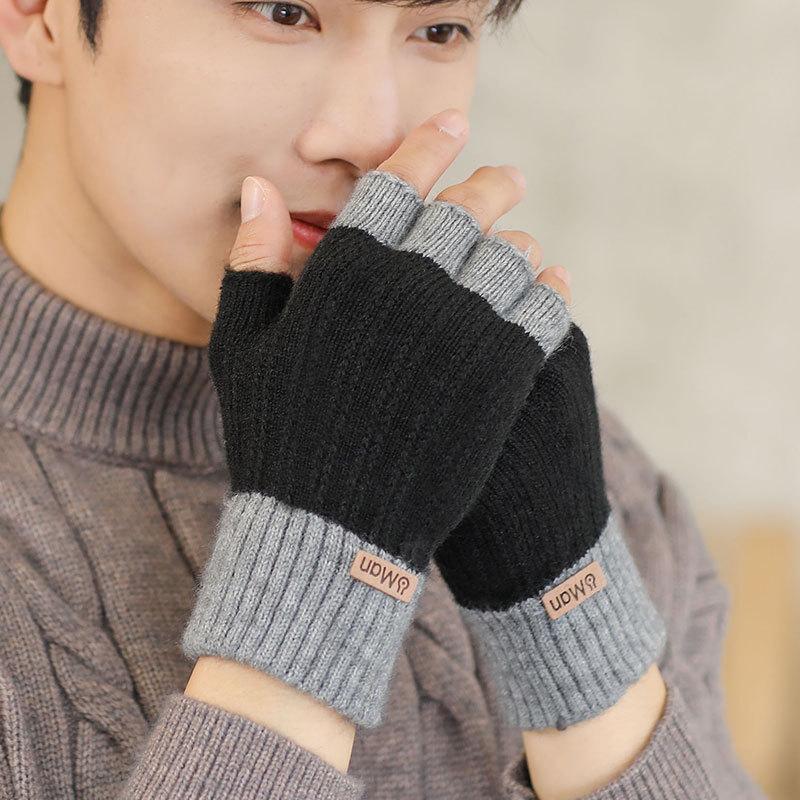 Men Men  Men Cold Protection and Warmth  Students Knitted Woolen Yarn  Exposed Fingers  Cycling with Fleece Writing