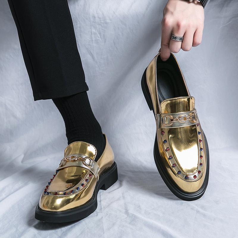 Luxury Brand Men's Shiny Leather Shoes Party Dress Shoes Flat Bottomed Comfortable Gold High-end Business Casual Shoes for Men’s