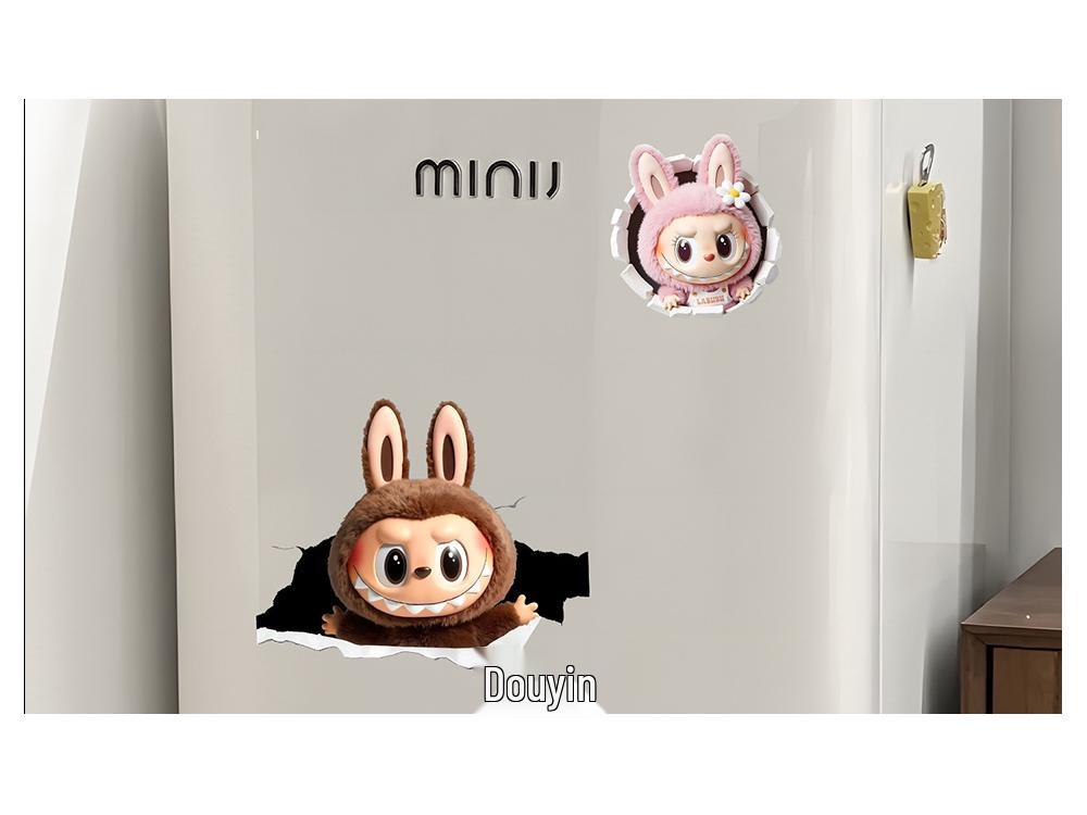 Labubu Cute Plush Doll Refrigerator Magnet - 3D Personality, Strong Magnetic, Waterproof Door Decoration Sticker.