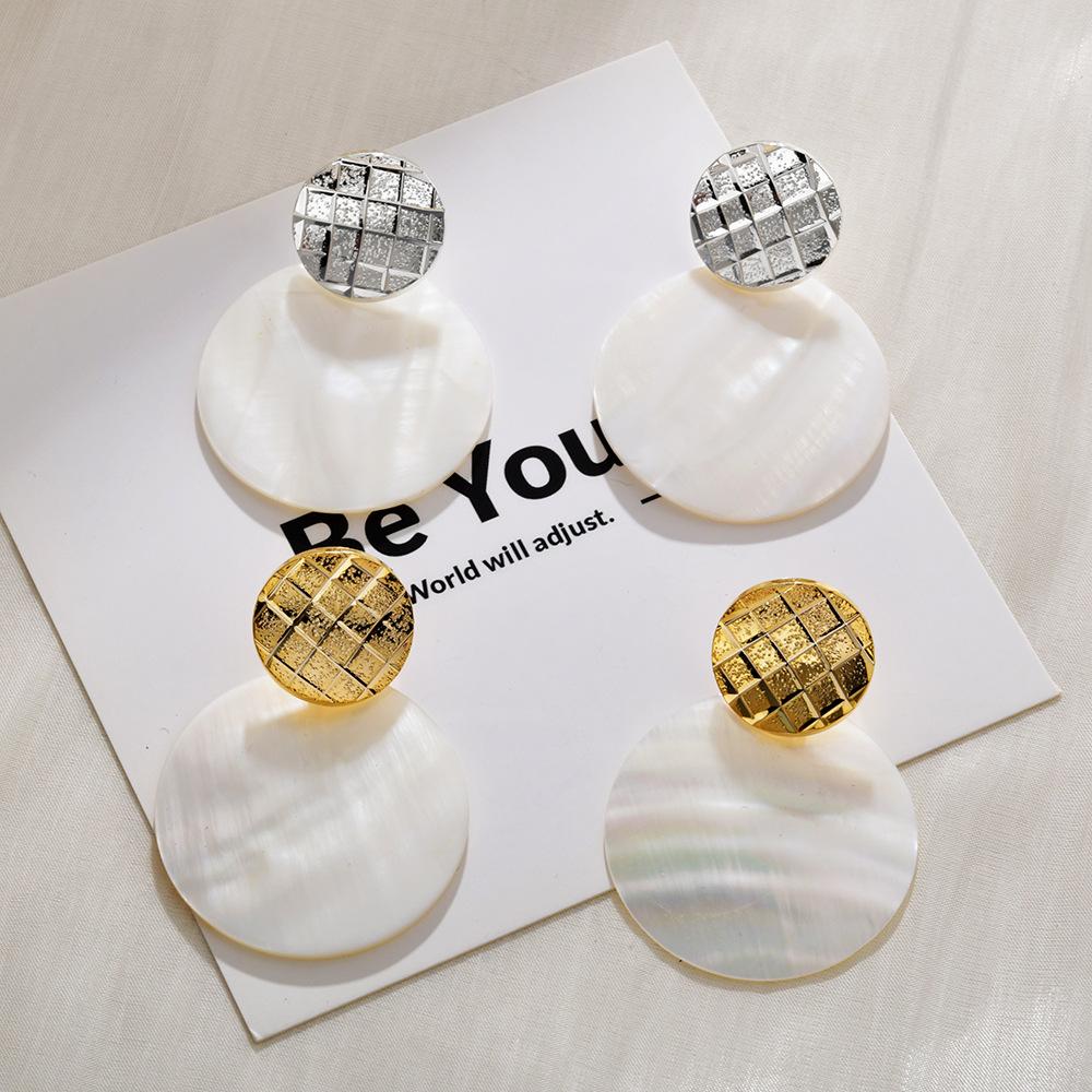 

Large Statement Shell Earrings, Geometric Round Ocean Style Drop Hoop Earrings