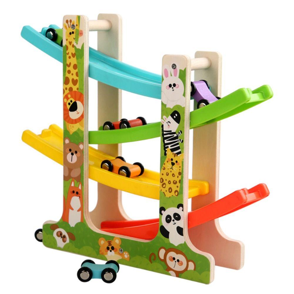 Four-layer Inertia Car Toys Traffic Theme Gravity Race Track Toy Wooden Gliders Track Boys Girls
