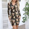 Women's V-neck Casual Print Long-sleeved Fitted Dress