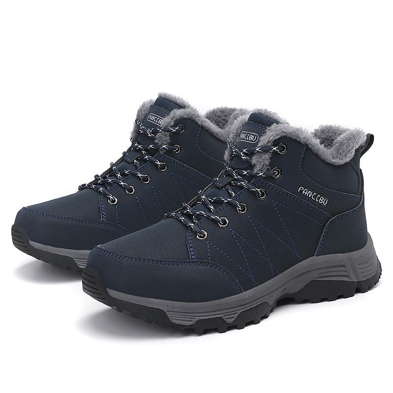 Men's Winter Sports Outdoor Snow Boots Fleece Thermal Cotton Shoes Windproof Lace-up Wear-resistant Outdoor Hiking Shoes Men