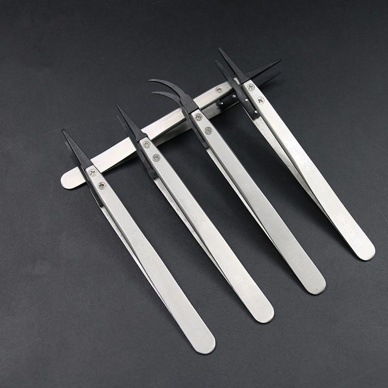 High-Temperature Resistant Anti-Static Stainless Steel Tweezers with Replaceable Plastic Ceramic Heads for Electronic Repair