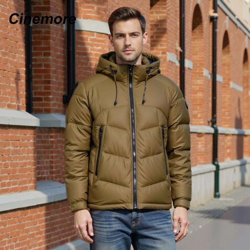 Cinemore 2025 Winter Coat Men's Down Jacket with Pockets, Warm, Drawstring, Hooded, Short Parka Men's 8006