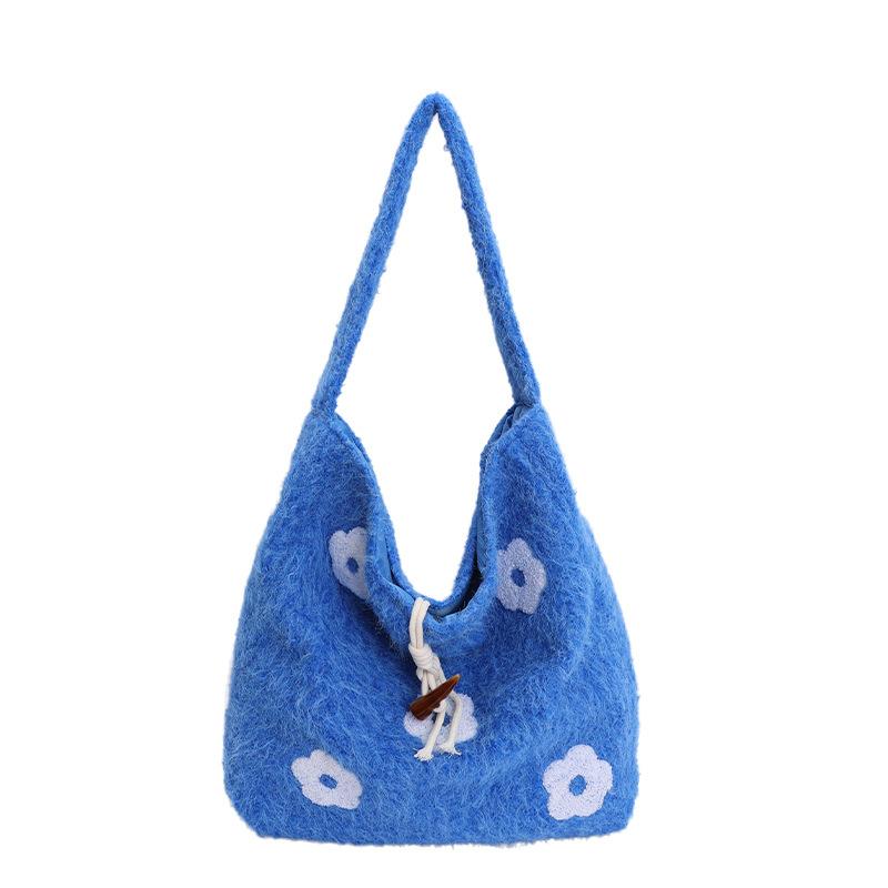 Bolsa de Ombro Único Bordada com Nuvens, Bolsa de Mão Tote Doce e Artística Estilo Floresta