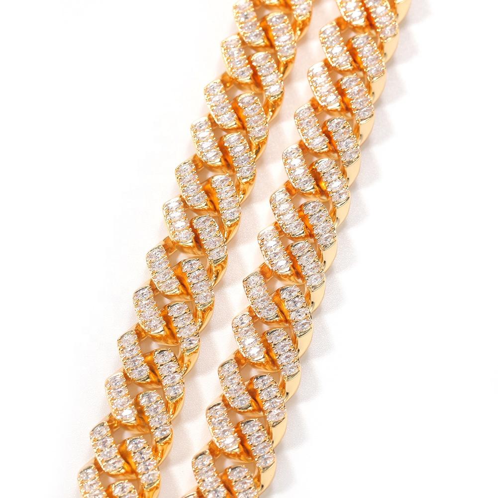 Fashion Bling Bling Gold Plated Cuban Link Chain Bracelet 12mm Square CZ Cubic Zirconia Cuban Bracelet Hip Hop Jewelry